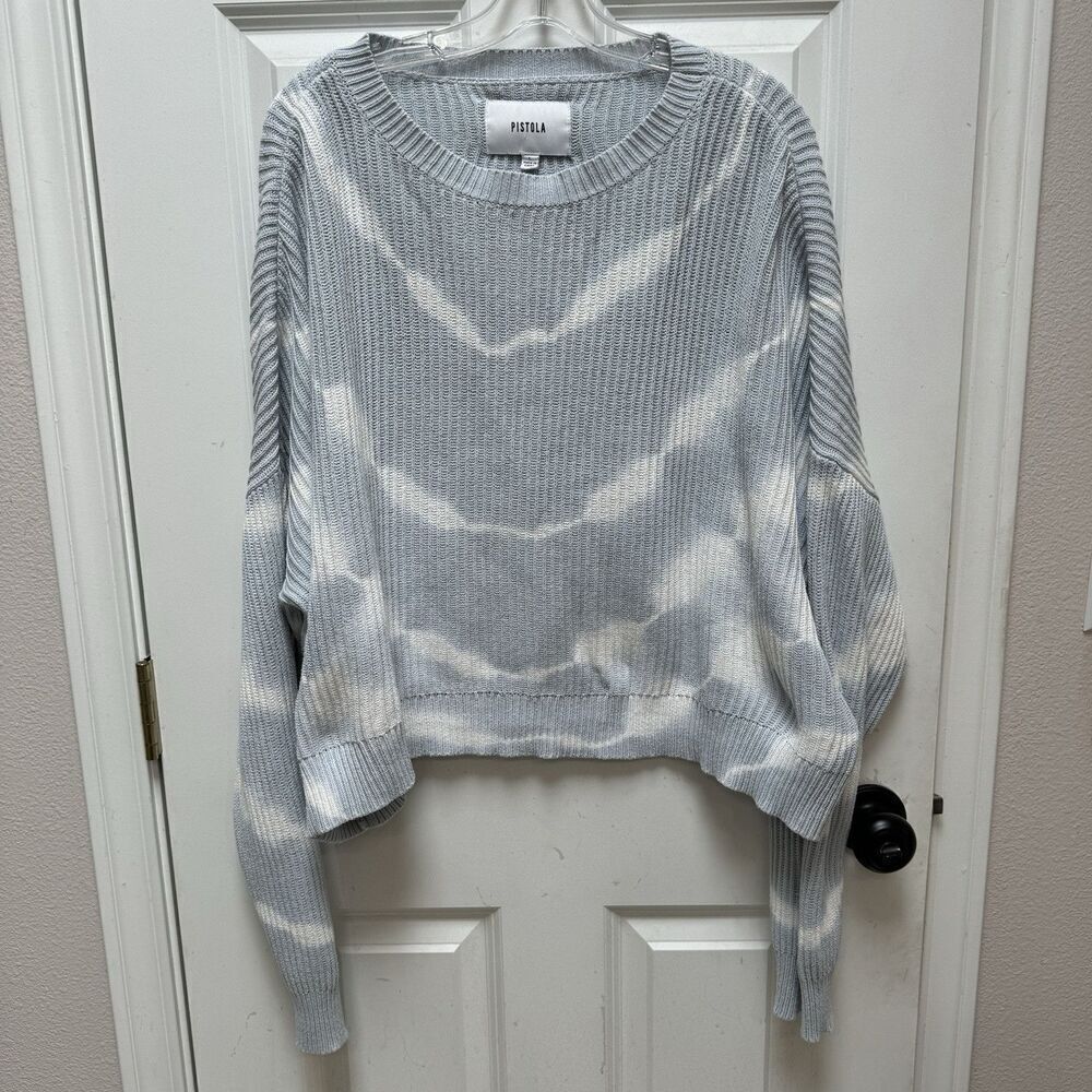 Pistola Eve Cropped Sweater Blue White Tye Dyed Chunky Knit Cotton Womens Large - Picture 3 of 9